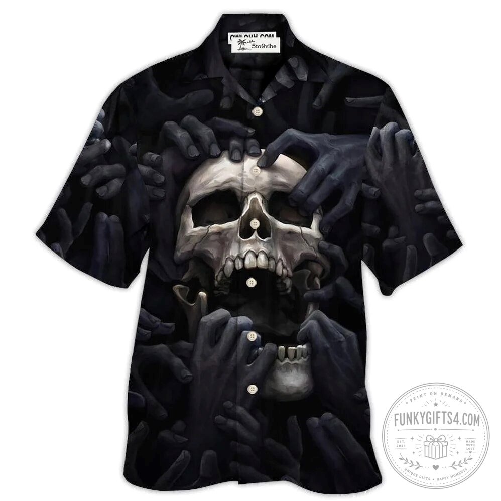 Screaming Skull Dark Hands Horror Hawaiian Shirt