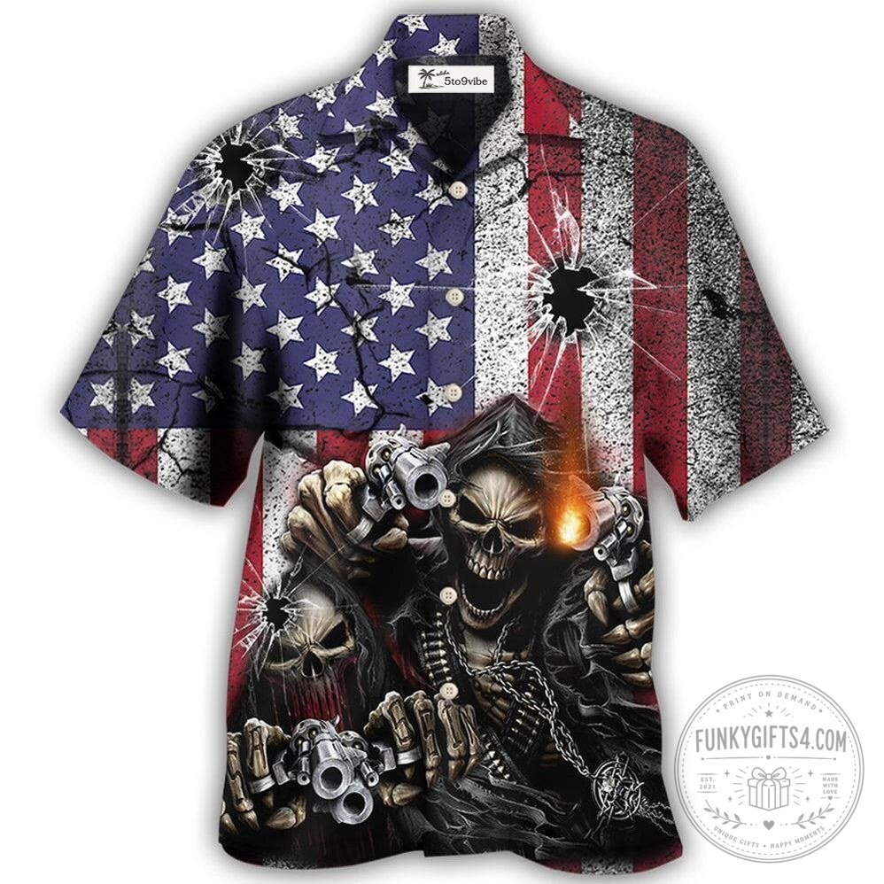 American Flag Grim Reaper Skull Guns Vintage Hawaiian Shirt