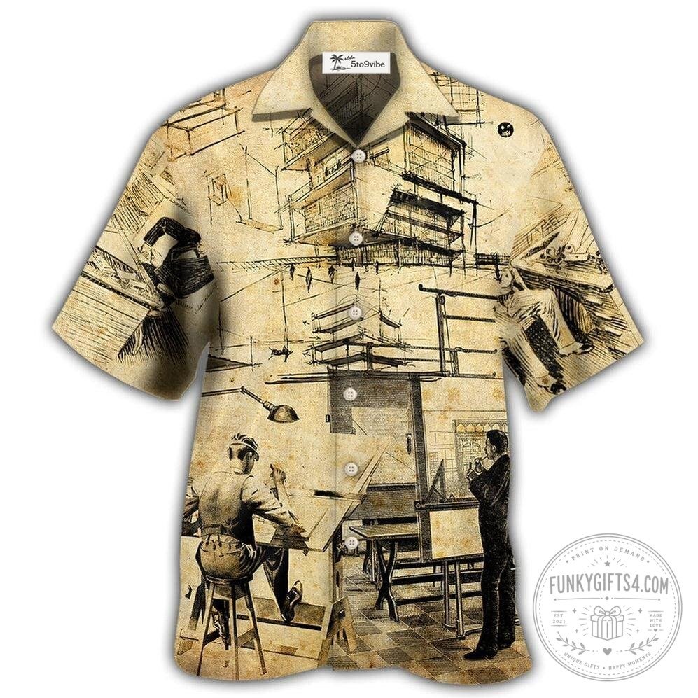 Architect Day In The Life Blueprint Sketch Hawaiian Shirt