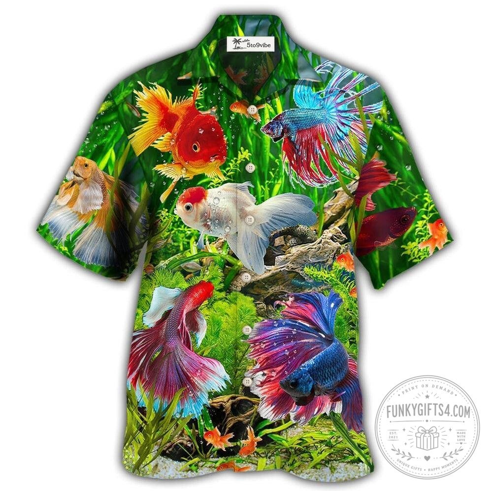 Tropical Aquarium Fish and Algae Green Hawaiian Shirt