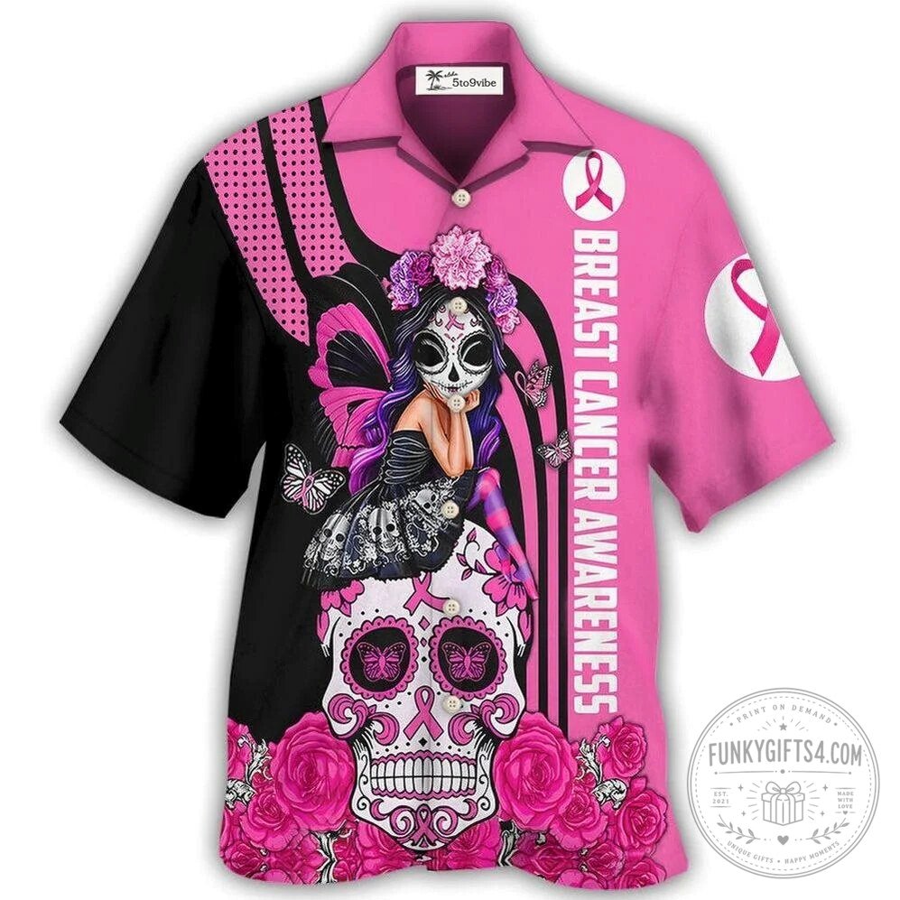 Breast Cancer Awareness Fight Like A Girl Sugar Skull Hawaiian Shirt