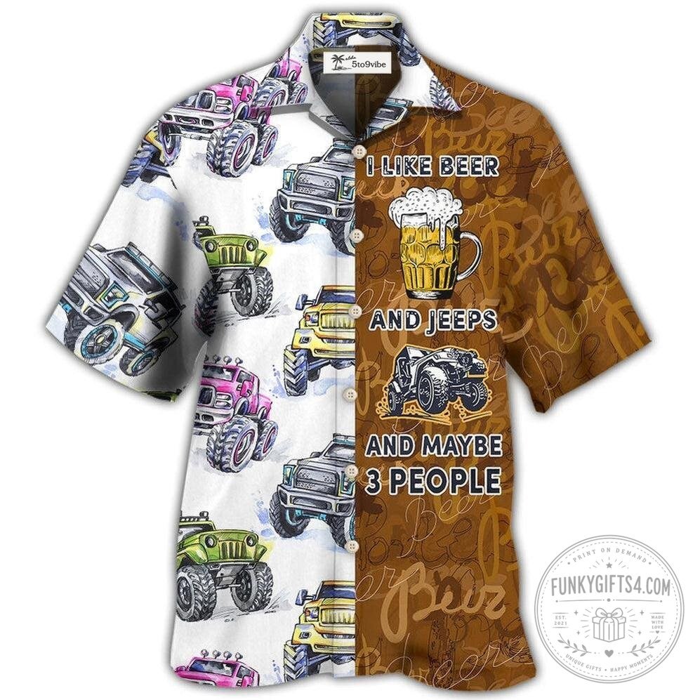 I Like Beer and Jeeps Funny Off-Road Vehicle Hawaiian Shirt