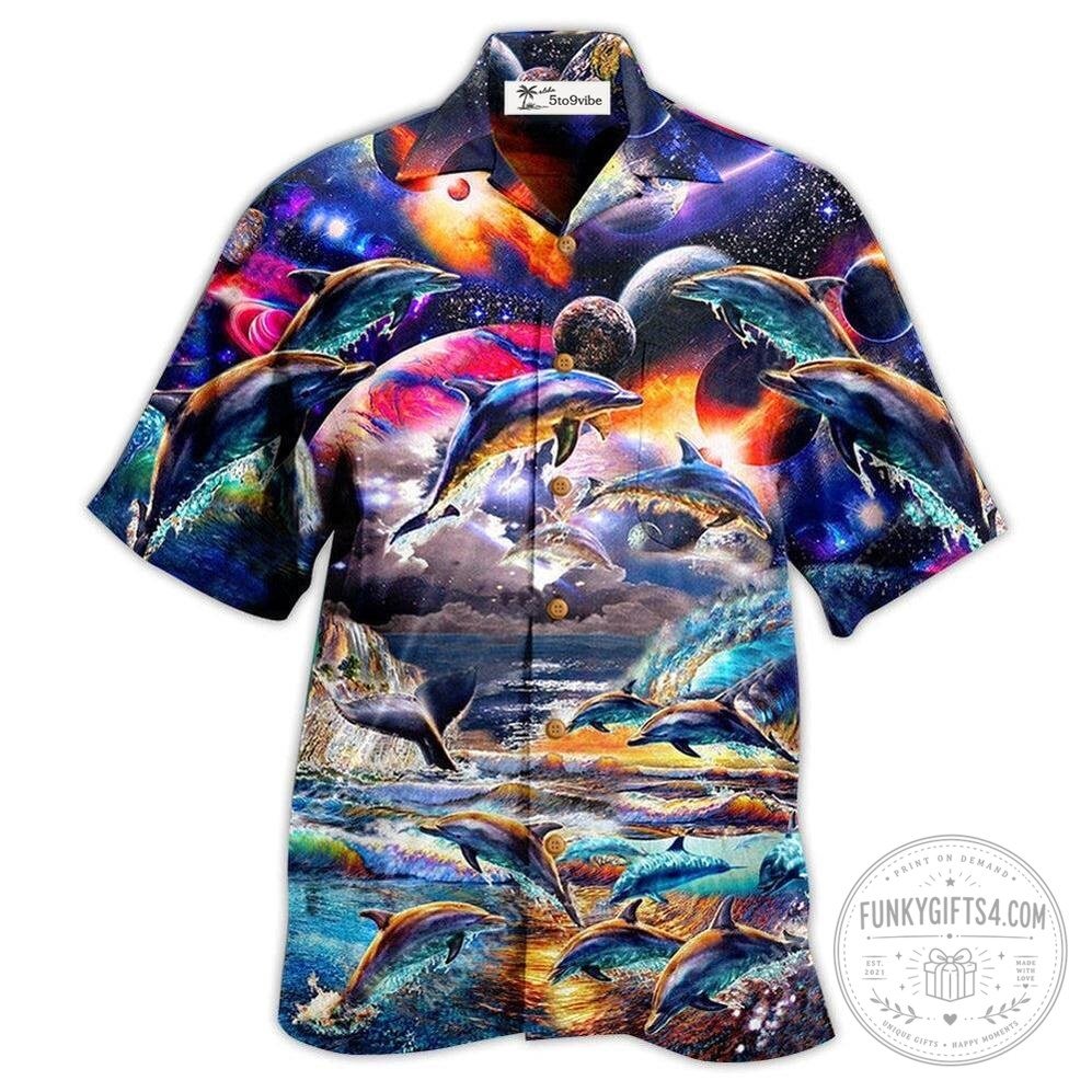 Cosmic Dolphin Ocean Waves Hawaiian Shirt