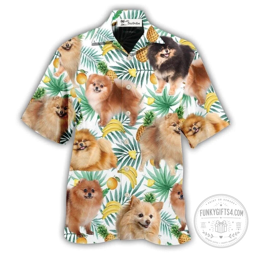 Pomeranian Dog Banana Tropical Leaf Pattern Hawaiian Shirt