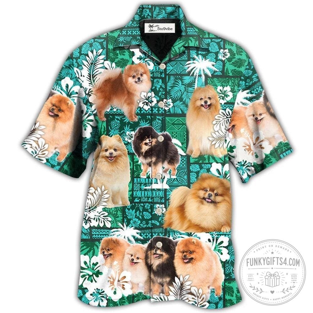 Pomeranian Dog Lover Tropical Green Hawaiian Shirt