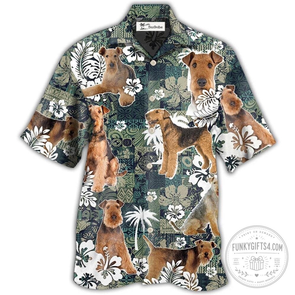 Airedale Terrier Dog Tropical Floral Pattern Hawaiian Shirt