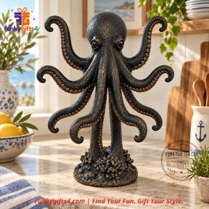 Octopus x Nautical Black Bronze Resin Mug Holder Tabletop Display Stand