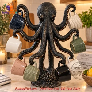 Octopus x Nautical Black Bronze Resin Mug Holder Tabletop Display Stand