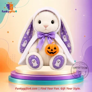 Peanuts x Snoopy Halloween Jellycat-Inspired White Bunny Plush Doll with Purple Ghost Cape & Pumpkin 7 Peanuts x Snoopy Halloween Jellycat-Inspired White Bunny Plush Doll with Purple Ghost Cape & Pumpkin