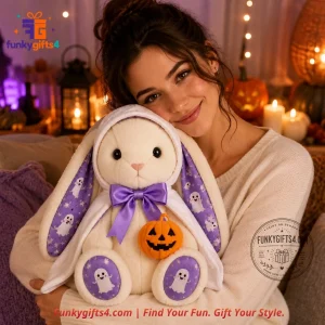 Peanuts x Snoopy Halloween Jellycat-Inspired White Bunny Plush Doll with Purple Ghost Cape & Pumpkin 9 Peanuts x Snoopy Halloween Jellycat-Inspired White Bunny Plush Doll with Purple Ghost Cape & Pumpkin