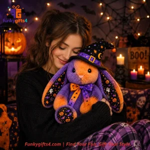 Jellycat x Spooky Pumpkin Halloween Witch Purple Orange Bunny Plush Doll with Bow Tie & Witch Hat 9 Jellycat x Spooky Pumpkin Halloween Witch Purple Orange Bunny Plush Doll with Bow Tie & Witch Hat
