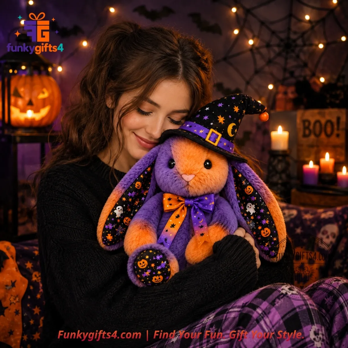 Jellycat x Spooky Pumpkin Halloween Witch Purple Orange Bunny Plush Doll with Bow Tie & Witch Hat-3_result Jellycat x Spooky Pumpkin Halloween Witch Purple Orange Bunny Plush Doll with Bow Tie & Witch Hat – image 3 of 3