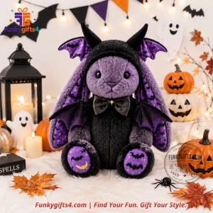 Jellycat x Halloween Goth Shy Purple Black Bunny Plush Doll with Bat Wings Horns & Bow Tie