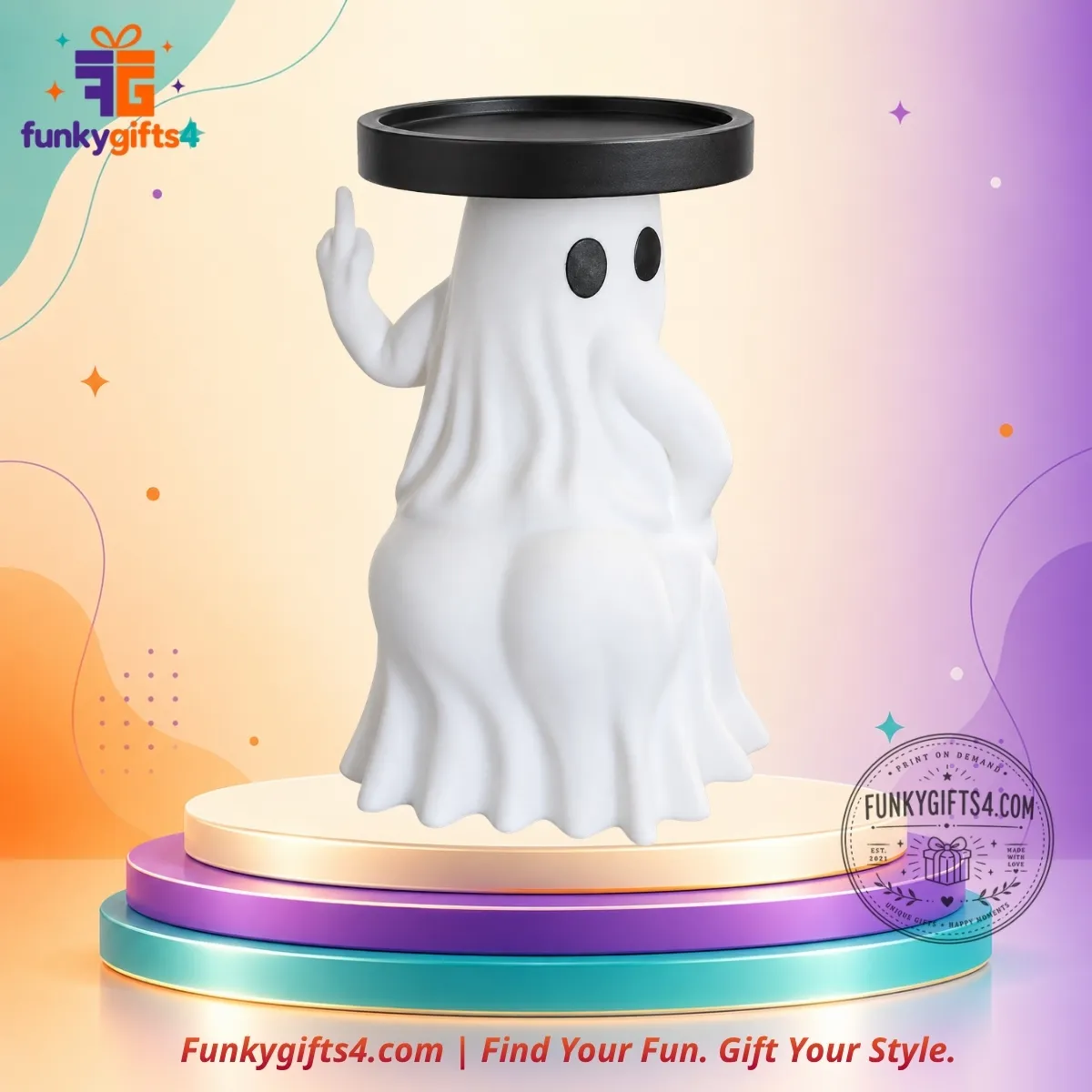 Halloween x Middle Finger Ghost White Resin 3-Wick Candle Holder Funny Spooky Decor