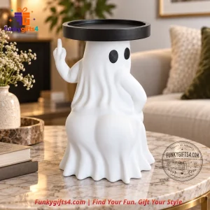 Halloween x Middle Finger Ghost White Resin 3-Wick Candle Holder Funny Spooky Decor