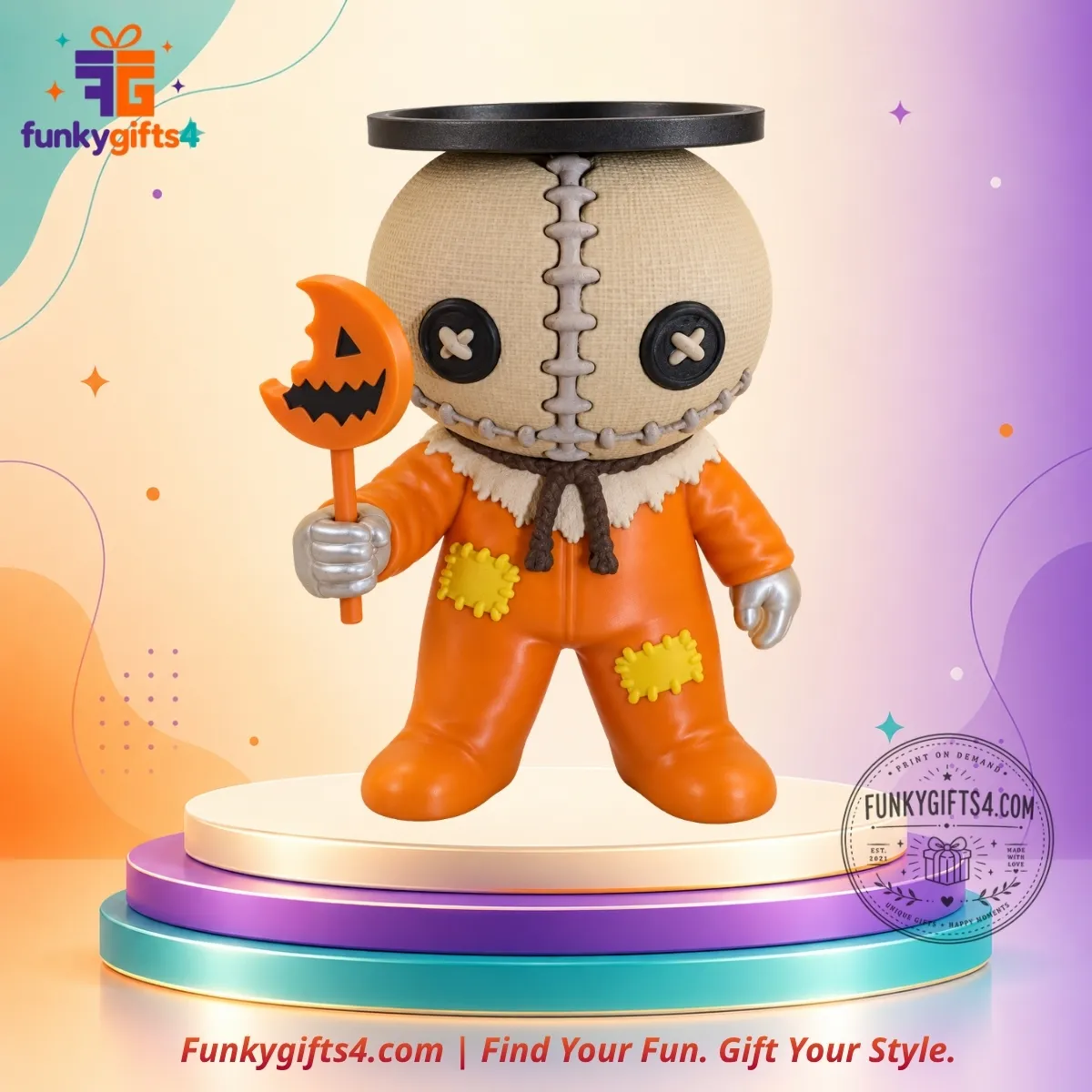Trick 'r Treat Sam Halloween 3-Wick Candle Holder 3D Printed Horror Decor with Removable Top Plate