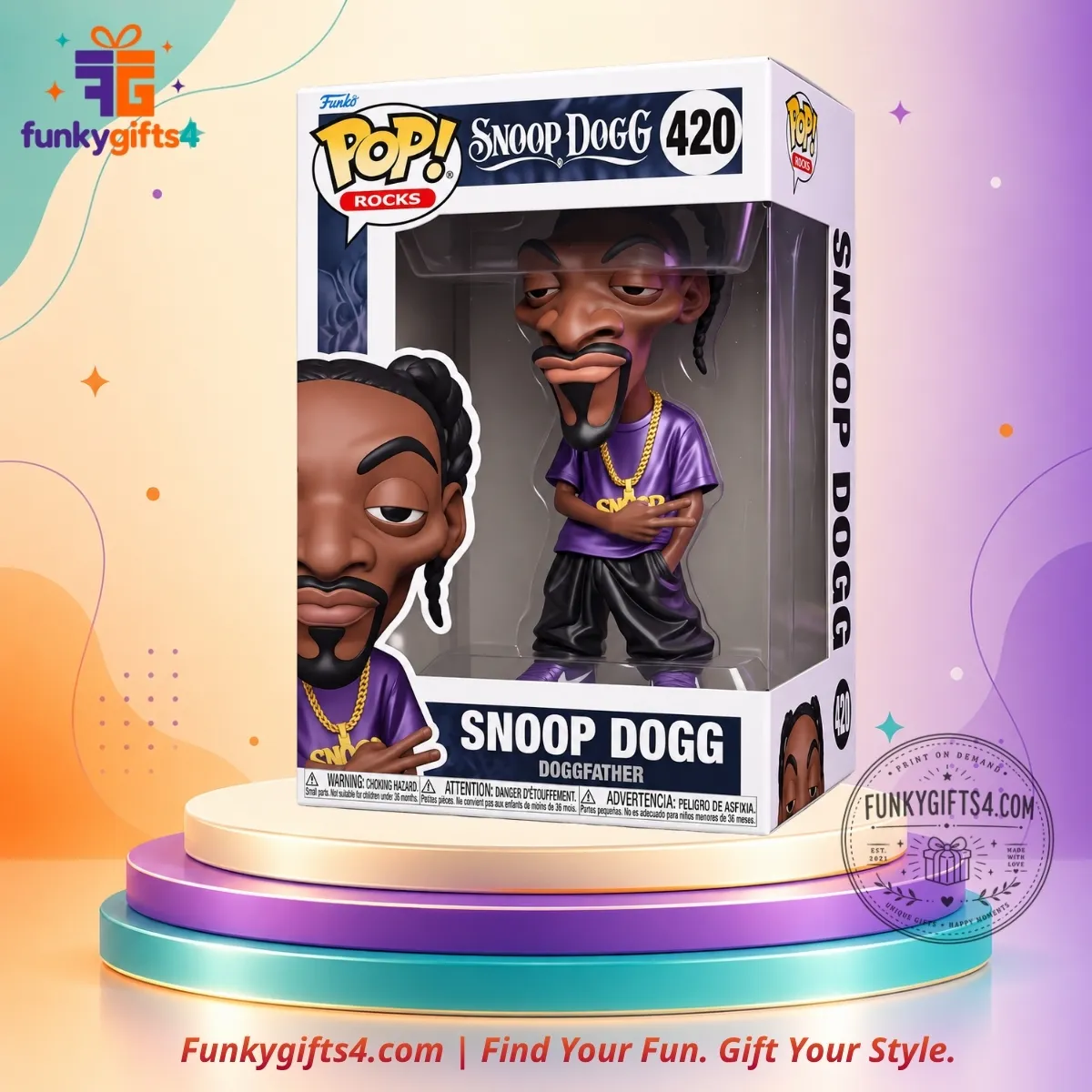 Snoop Dogg x Funko Pop! Rocks #420 Doggfather Purple Outfit Gold Chain Concept Vinyl Figure