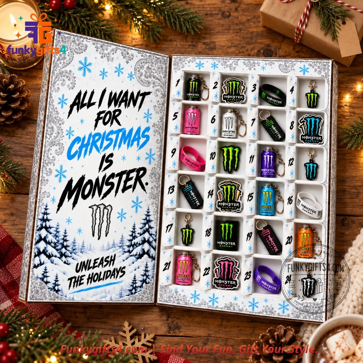 Monster Energy x Zero Sugar Advent Calendar 24-Piece Keychain & Accessories Christmas Countdown Set 2026-2_result Monster Energy x Zero Sugar Advent Calendar 24-Piece Keychain & Accessories Christmas Countdown Set 2026 – image 2 of 5