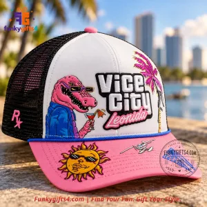 GTA6 Grand Theft Auto VI x New Era Vice City Leonida Pink Alligator Embroidered Trucker Snapback Cap 2026