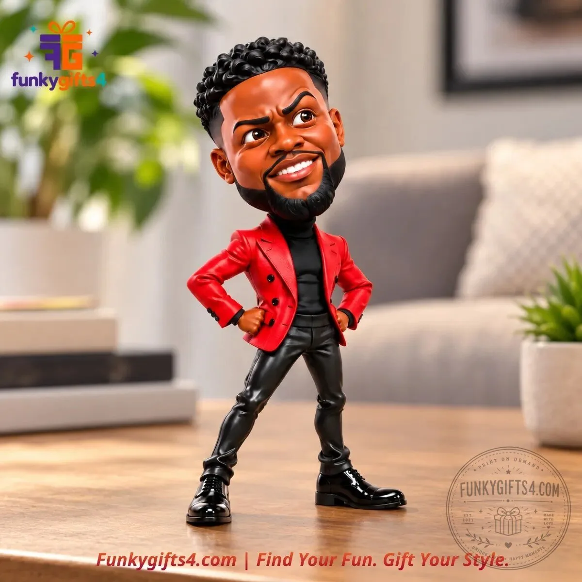 Kevin Hart x Stand Up Comedy Red Blazer Caricature Bobblehead Style Collectible Figure Concept 10 Kevin Hart x Stand Up Comedy Red Blazer Caricature Bobblehead Style Collectible Figure Concept