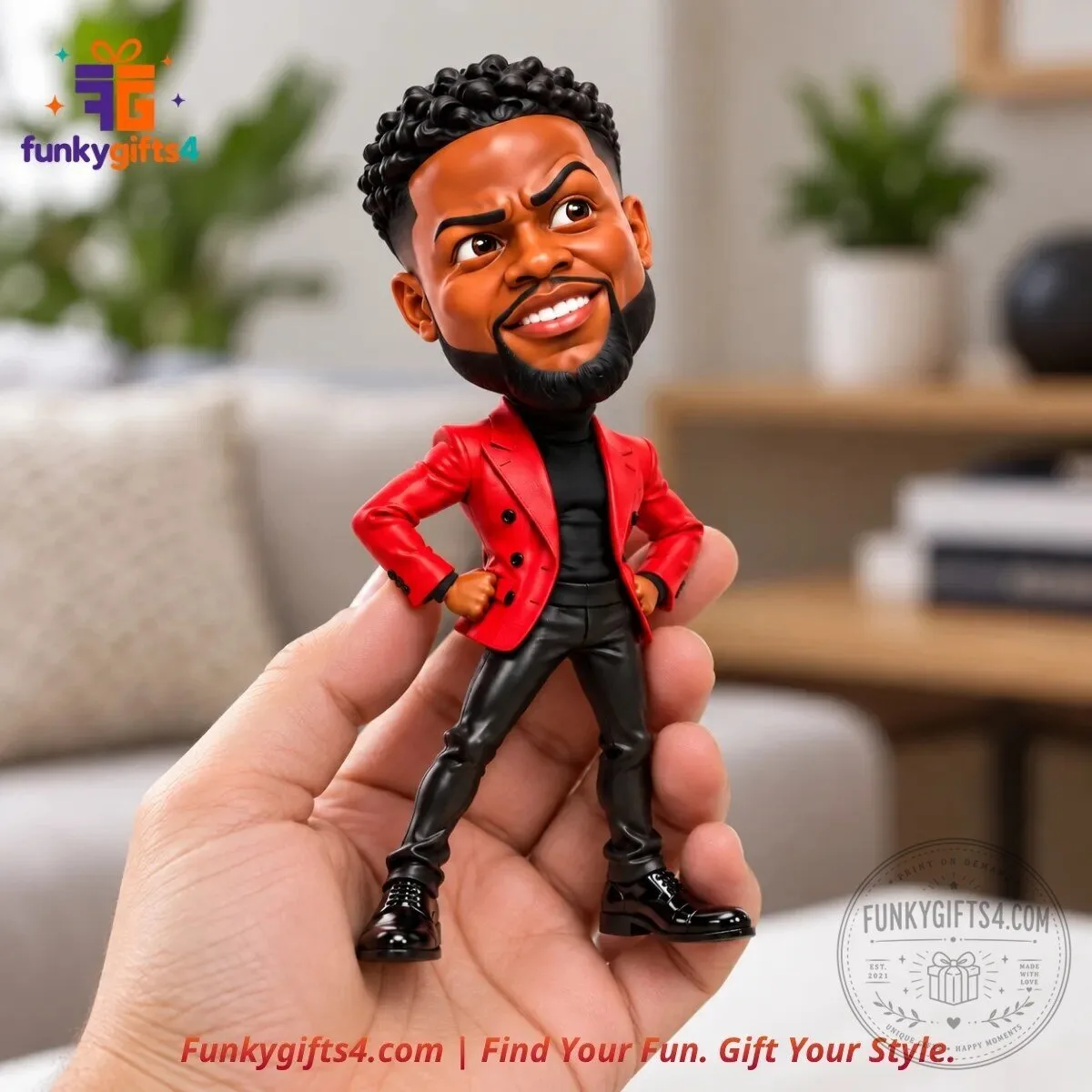 Kevin Hart x Stand Up Comedy Red Blazer Caricature Bobblehead Style Collectible Figure Concept 11 Kevin Hart x Stand Up Comedy Red Blazer Caricature Bobblehead Style Collectible Figure Concept
