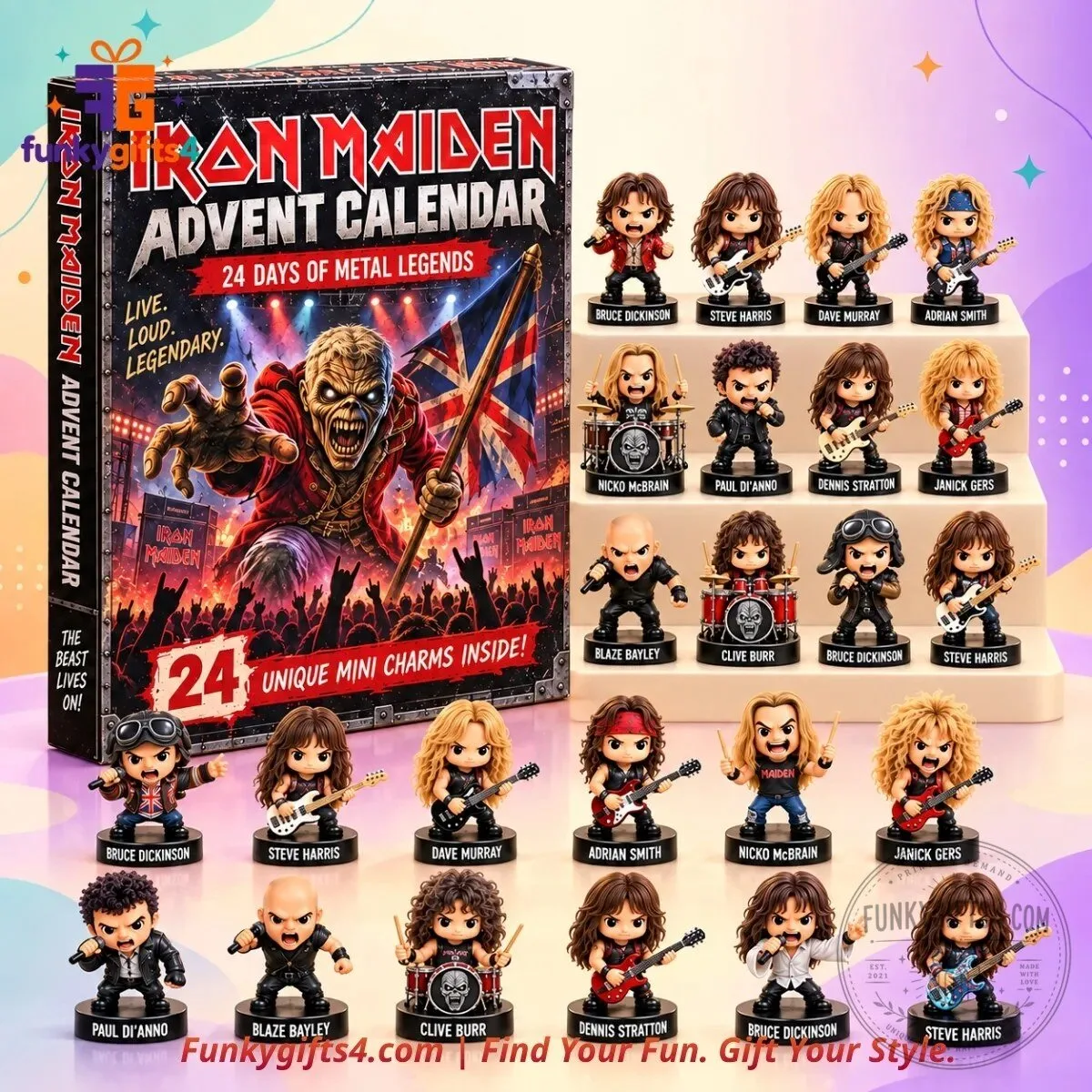 Iron Maiden Christmas 24-Day Heavy Metal Legends Chibi Mini Figure – Eddie & Band Member Collectible Set Advent Calendar 2026