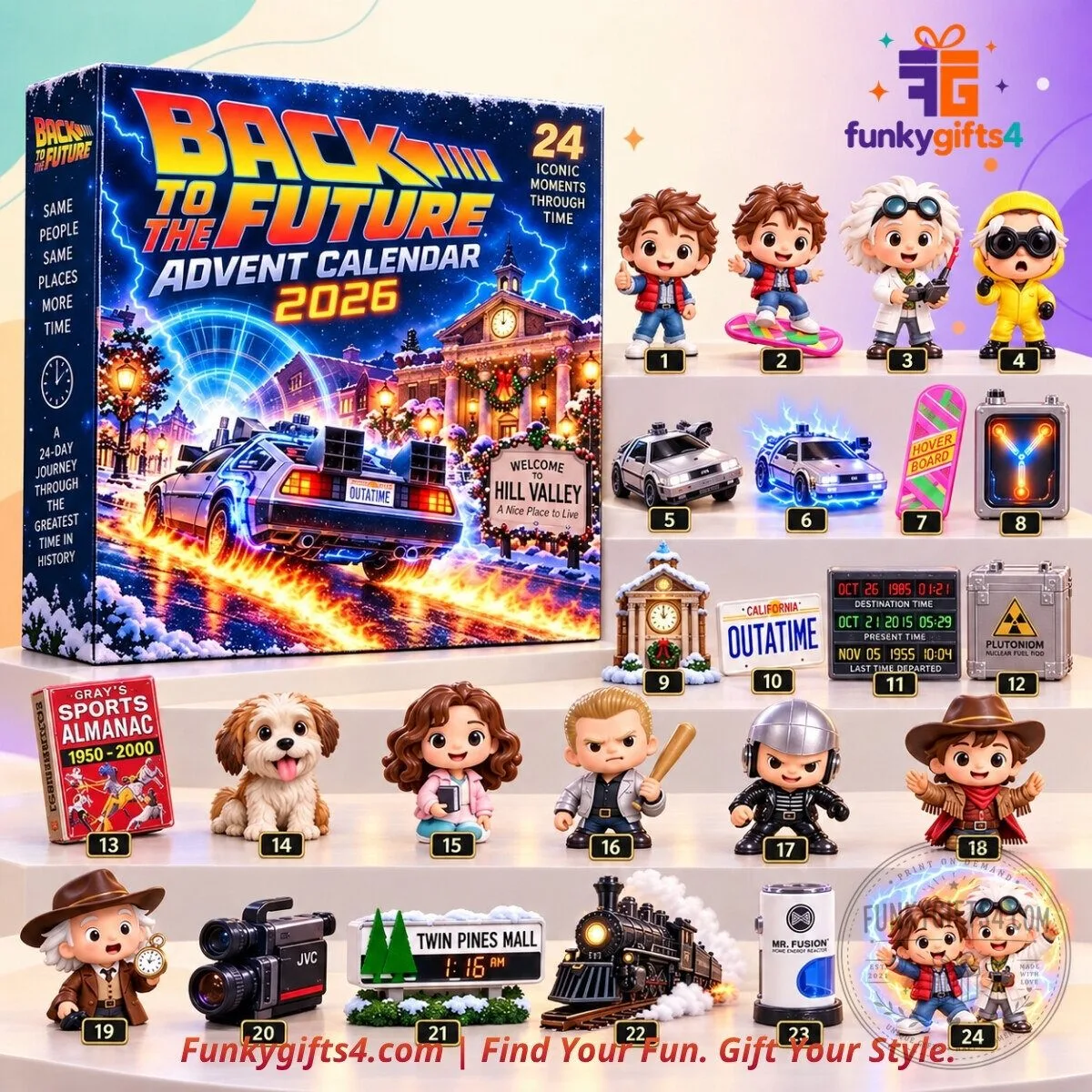 Back to the Future Christmas 24-Day Time Travel Character & Iconic Movie Ornament Collection with DeLorean, Marty McFly, Doc Brown & Hoverboard Advent Calendar 2026
