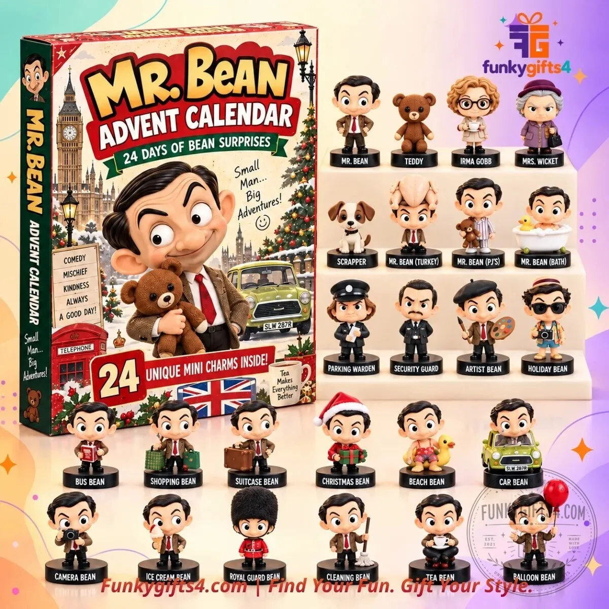 Mr. Bean Christmas 24-Day Comedy Mini Figure Collection with Teddy, Mini Cooper & Iconic Characters Advent Calendar 2026