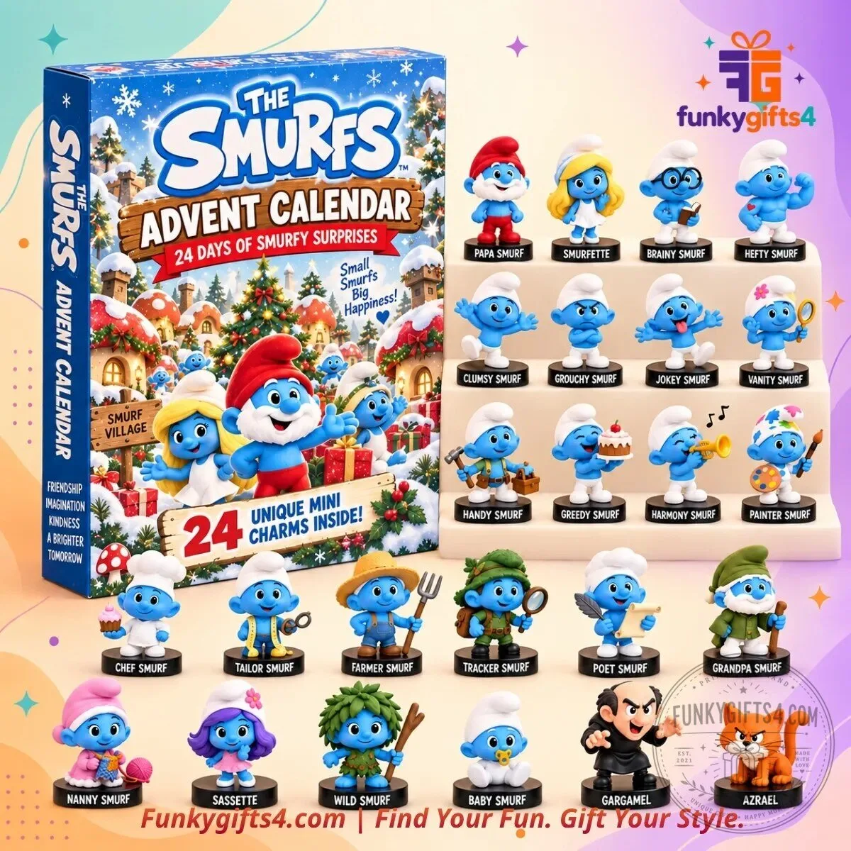The Smurfs Christmas 24-Day Character Mini Figure Collection with Papa Smurf, Smurfette, Gargamel & Azrael Advent Calendar 2026