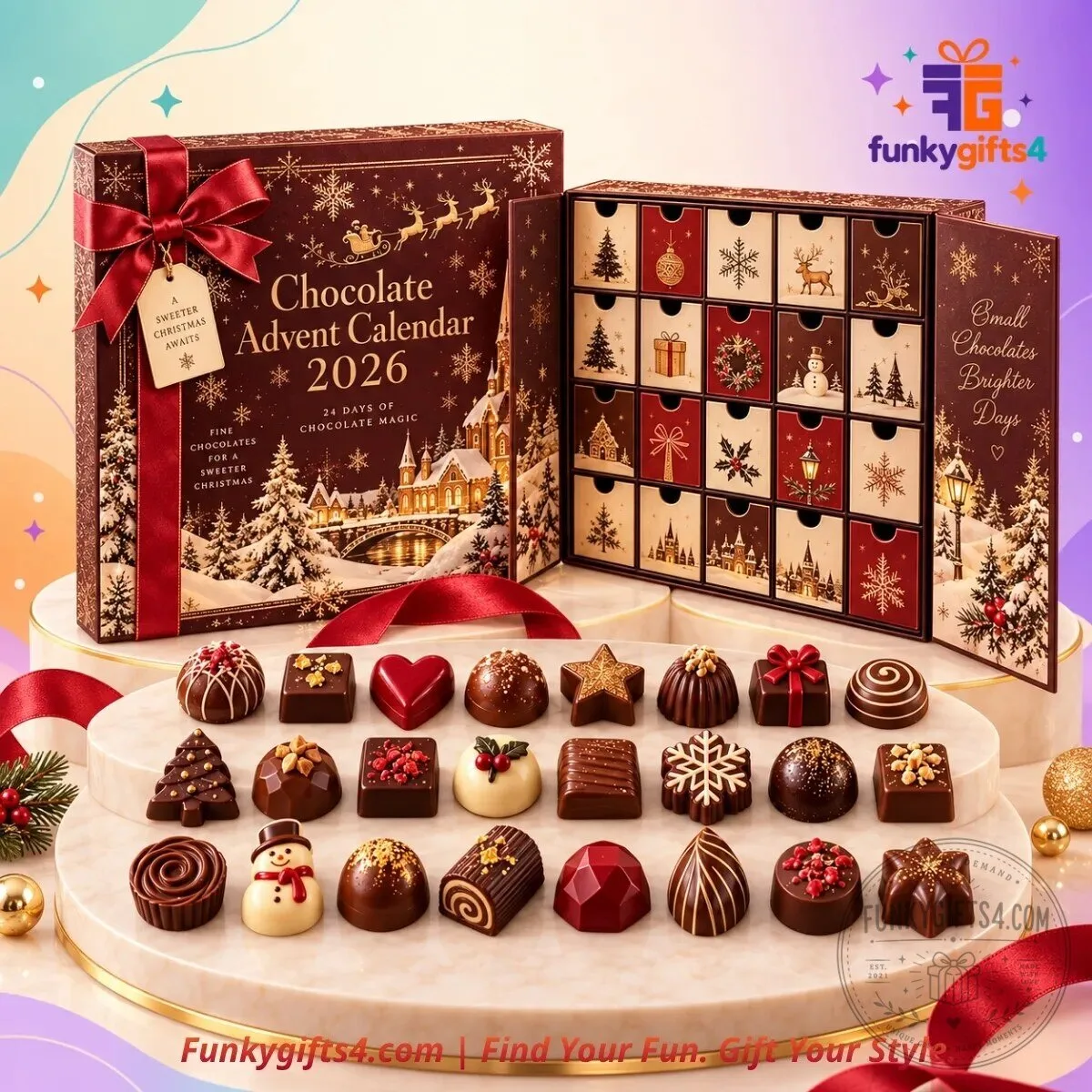 Chocolate Christmas 24-Day Gourmet Artisan Chocolate Luxury Gift Box Advent Calendar Concept 2026